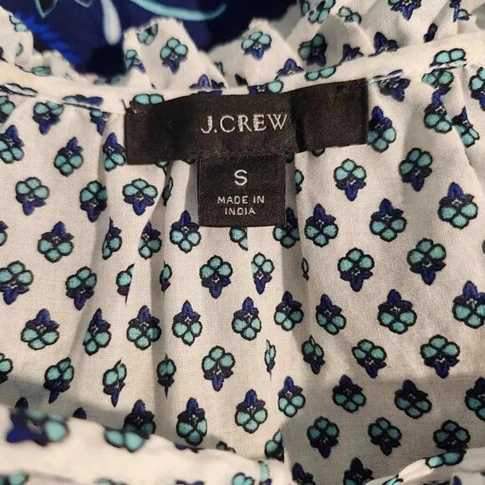 J. Crew Top size Small Blue Floral Peasant Boho Long Sleeve